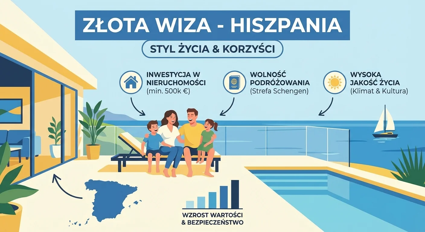A happy family enjoying the terrace of their modern Spanish villa with a pool, overlooking the Mediterranean Sea, symbolizing the lifestyle unlocked by the Golden Visa.